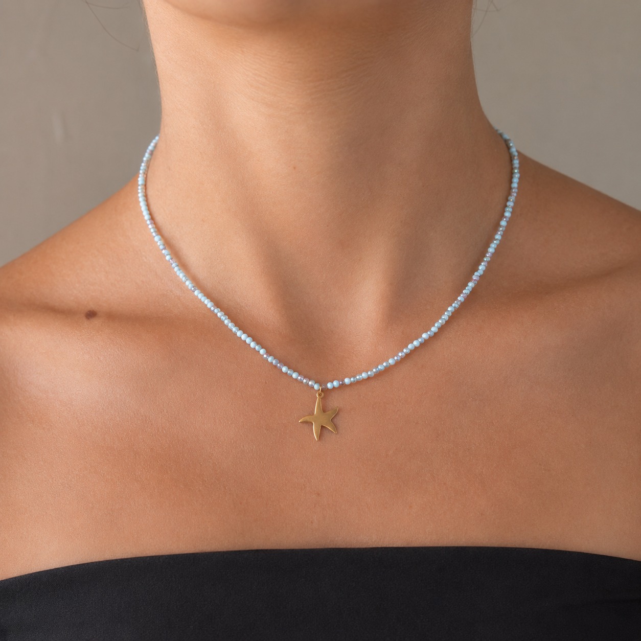 Aqua Pearl Star Necklace